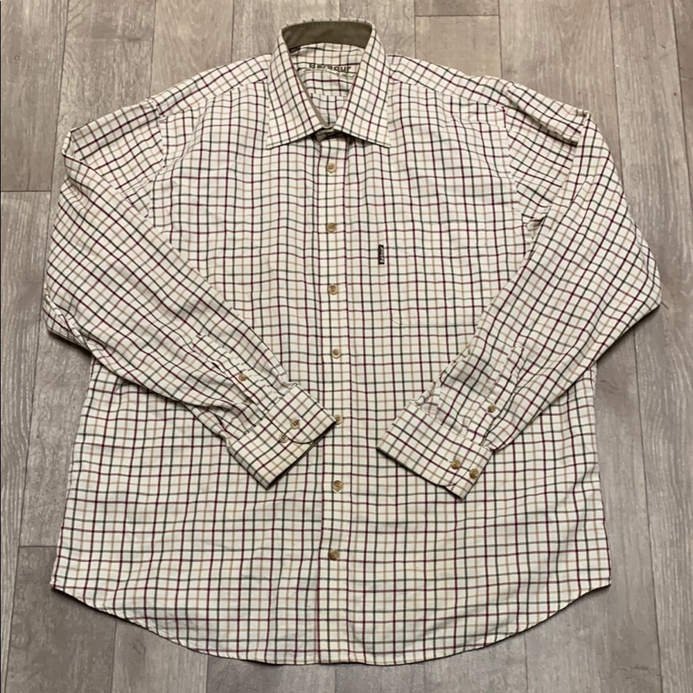 Barbour Cream and Red Checkered Casual Button Down Shirt